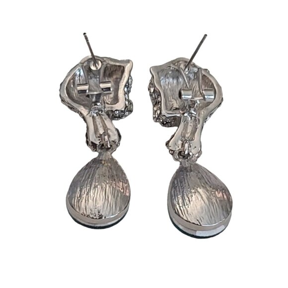 Panther Rhinestone Blue Lucite Dangle  Pierced Lever Back Earrings, K256 - Picture 4 of 9